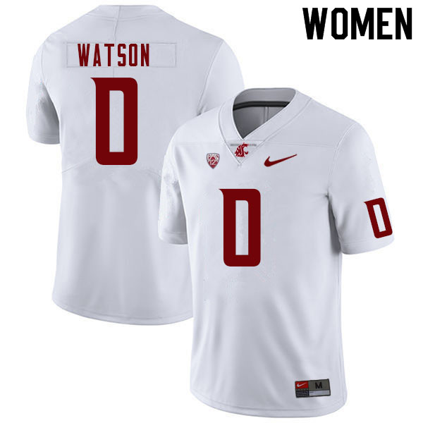 Women #0 Jaylen Watson Washington State Cougars College Football Jerseys Sale-White - Click Image to Close